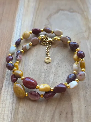 Collana Mokaite Pietre Multicolor e Oro