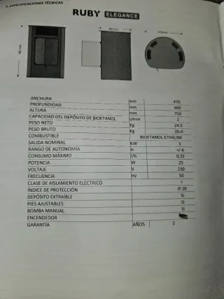 Estufa Bioetanol Ruby Elegance Negra