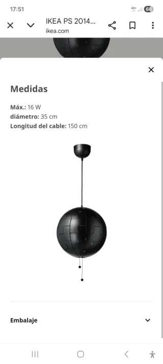 Lámpara Techo Ikea PS 2014 Negra