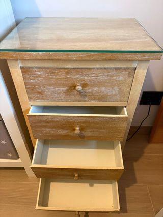 Cajonera madera con tapa cristal