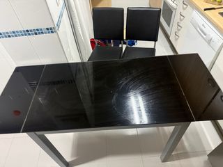 Mesa Cocina Cristal Extensible + 4 Sillas