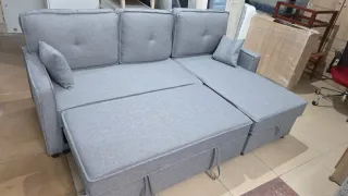 Sofá chaise longue gris de tela