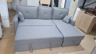 Sofá chaise longue gris de tela