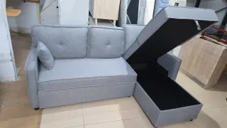 Sofá chaise longue gris de tela