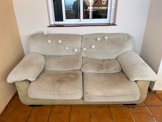 Sofá 3 plazas cómodo tela beige