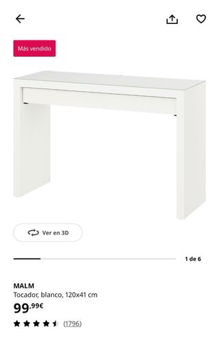 Escritorio MALM blanco con tapa de cristal