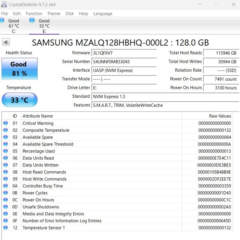 SSD NVMe Samsung 128GB M.2 2230 afbeelding 2