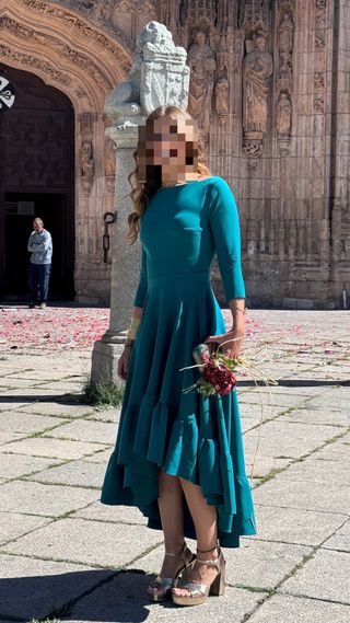 Vestido invitada Miphai verde azulado