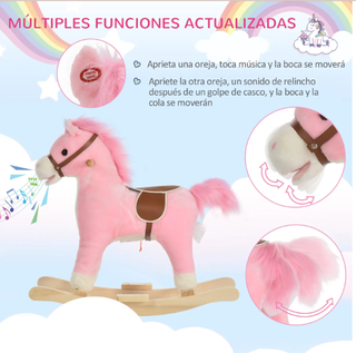 Caballo balancín HOMCOM rosa con música
