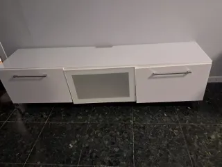 Mueble TV blanco y cristal