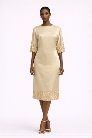 Vestido elegante champán con lentejuelas