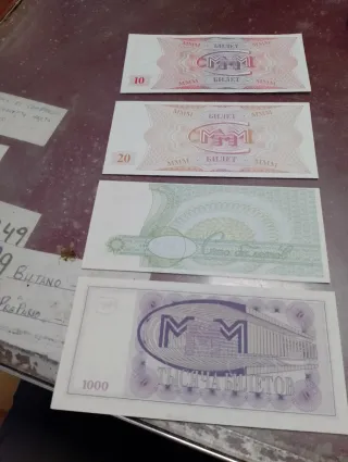Billetes rusos MMM 10, 20, 100, 1000