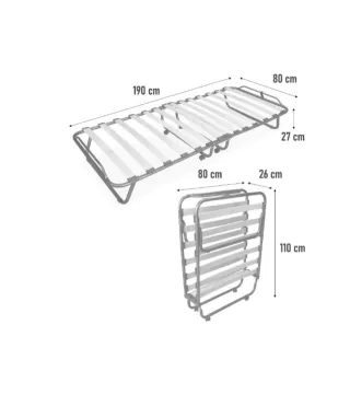 Cama Plegable 80x190 con Colchón y ruedas