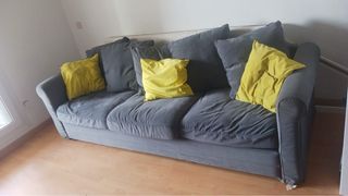 Sofá gris y amarillo 241x93