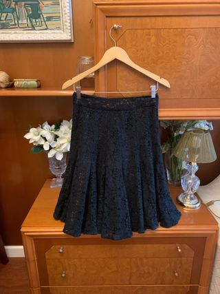 Falda Adolfo Domínguez Negra Encaje