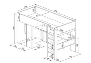 Cama alta con armario y escritorio