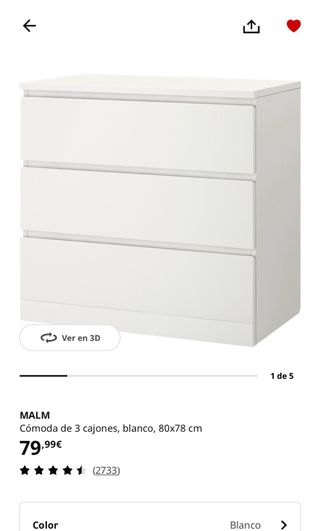 Cómoda MALM 3 cajones blanca