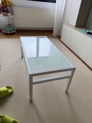 Mesa de centro blanca cristal y madera