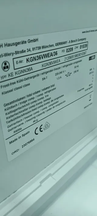 NEVERA COMBI BOSCH NO FROST ENERGÍA A+ 186 X 60