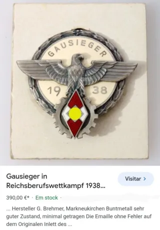 Militaria Distintivo III Reich J.H. Gausieger 1938