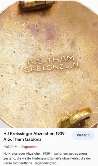 Militaria Distintivo III Reich J.H. Gausieger 1938