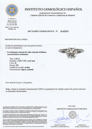 Anillo Solitario Diamante Certificado