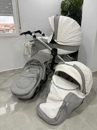 Carro de bebé 3 piezas gris y blanco