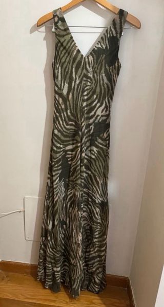 Vestido largo estampado cebra verde