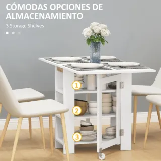 Mesa de comedor plegable con ruedas