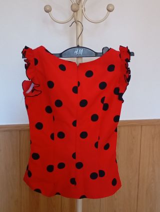 Traje Flamenca Rojo Lunares Negro Dos Piezas