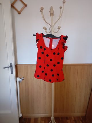 Traje Flamenca Rojo Lunares Negro Dos Piezas