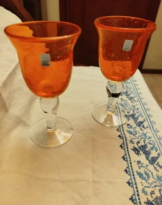 2 Calici Comtesse Vetro Soffiato Arancio