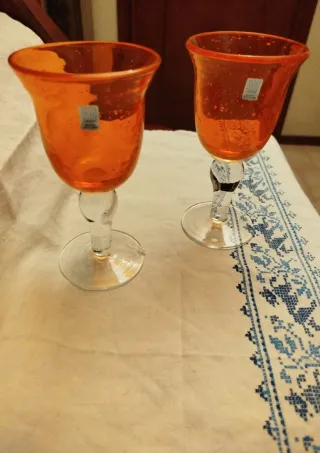 2 Calici Comtesse Vetro Soffiato Arancio