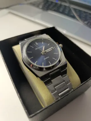 Reloj plateado azul lujo calendario dual hombre