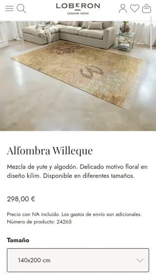 ALFOMBRA DE YUTE Y ALGODÓN CON DISEÑO FLORAL