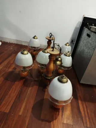 Lámpara de techo madera y cristal