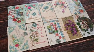 Lotto 10 cartoline postali antiche rilievo e oro