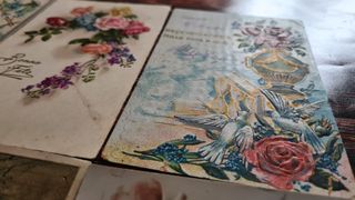 Lotto 10 cartoline postali antiche rilievo e oro