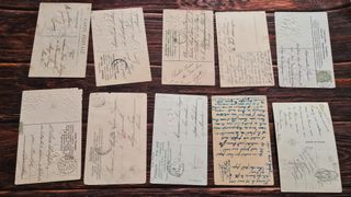 Lotto 10 cartoline postali antiche rilievo e oro