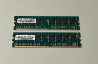 2x 1GB RAM PC3200 400MHz Módulos de Memoria