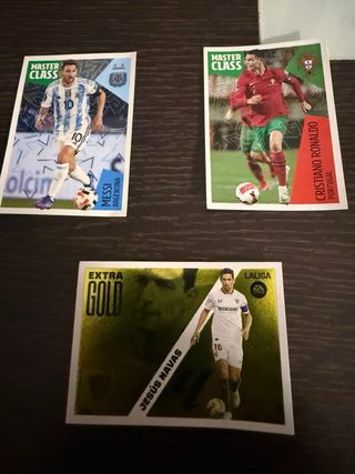 Cromos Panini Messi, Ronaldo y Jesús Navas