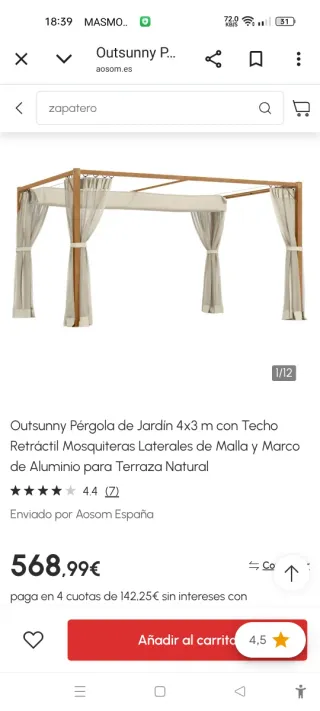 Cenador de madera y tela beige