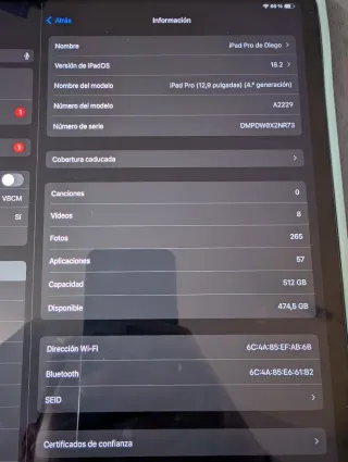 iPad Pro 12.9 512GB 4ª Gen Impecable