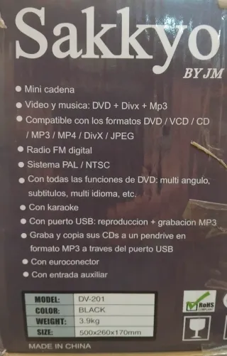 Mini Cadena Sakkio DV-201 DVD