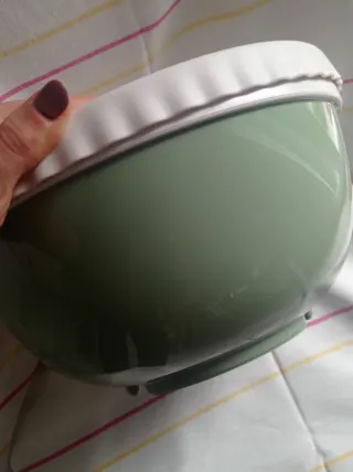 Ciotola in plastica verde con coperchio