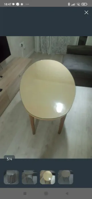 Mesa camilla ovalada de cristal y madera