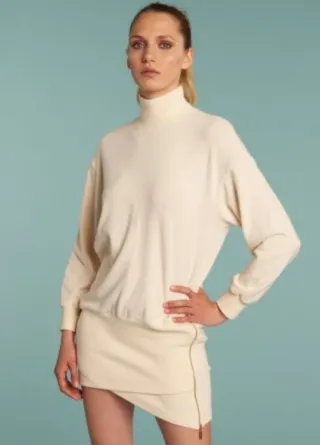 Vestido Denny Rose Beige Cuello Alto Cremallera