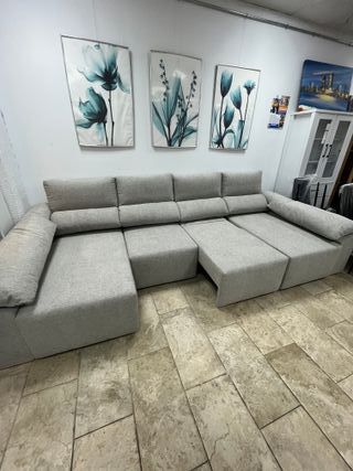 Sofá Cama Chaise Longue Tela Gris