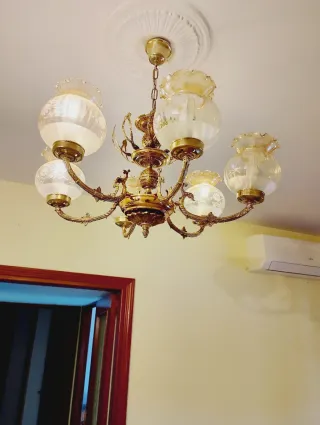 Lámpara de bronce y cristal