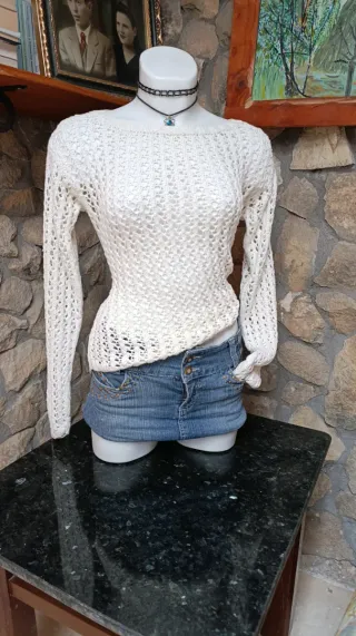Jersey Y2K Crochet Vintage Blanco